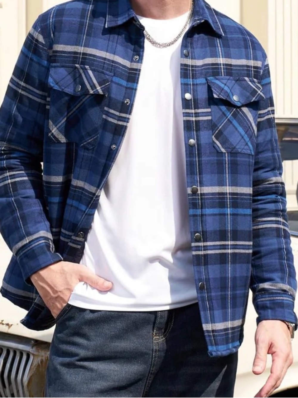 Men's Quilted Flannel Jacket - Warm Winter Padded